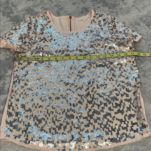 NWT Pleione Sequin Sparkle Short Sleeve Blouse Top Party Pink Silver Sz XXSP - Picture 6 of 8